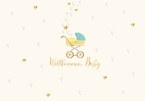 Doppelkarte: Willkommen Baby Kinderwagen