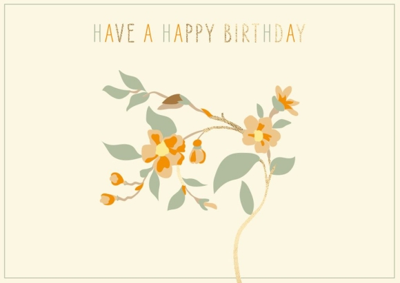 Postkarte: Have a happy birthday - Blumen orange