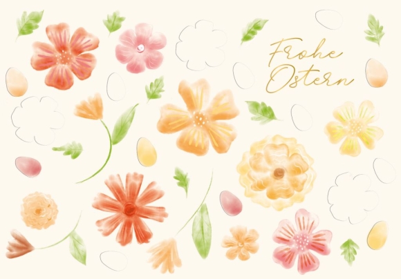 Doppelkarte: Frohe Ostern - Blumen