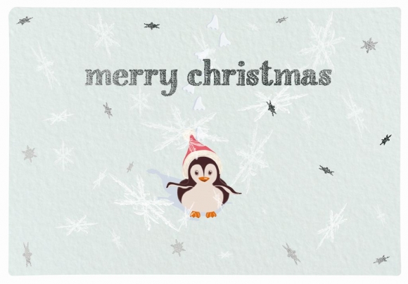 Doppelkarte: Merry Christmas Pinguin mit Weihnachtsmütze