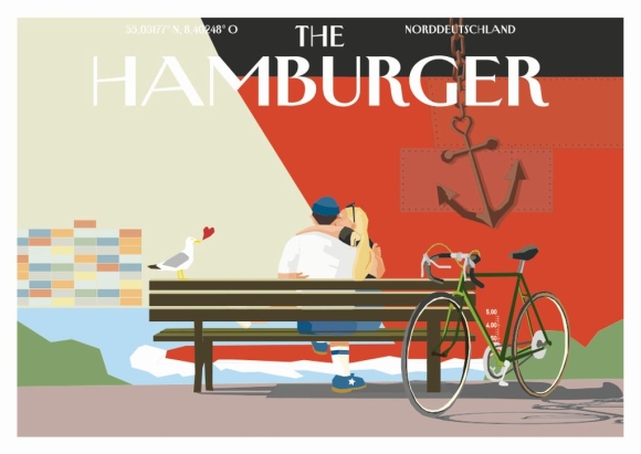 Postkarte: The Hamburger - Pärchen an der Elbe