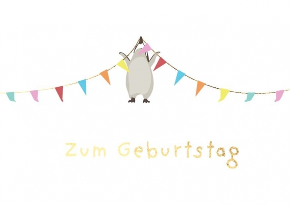 Postkarte: Zum Geburtstag Wimpelkette Pinguin