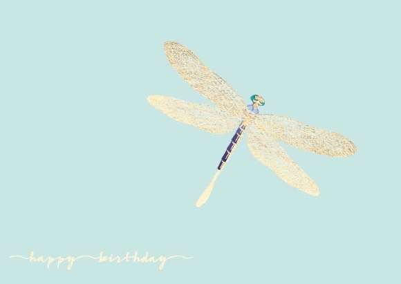 Postkarte: Happy Birthday - Libelle