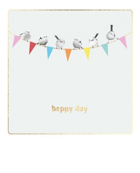 Postkarte: Happy day Vogel-Wimpelkette