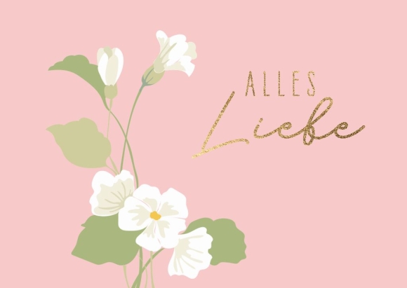 Postkarte: Alles Liebe - Blumen weiß