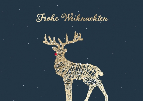 Doppelkarte: Frohe Weihnachten Rudolf mit Weihnachtsbeleuchtung