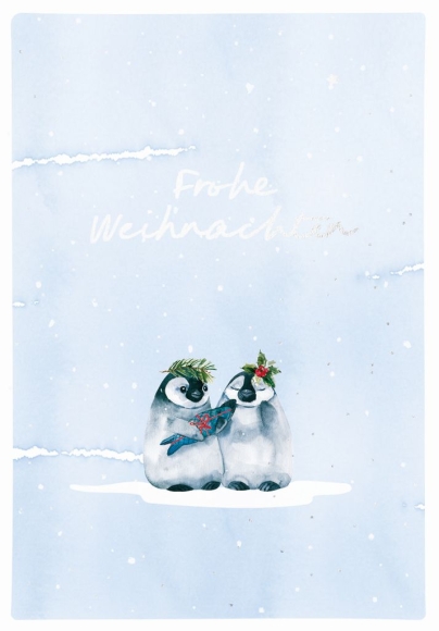 Doppelkarte: Frohe Weihnachten - Pinguine