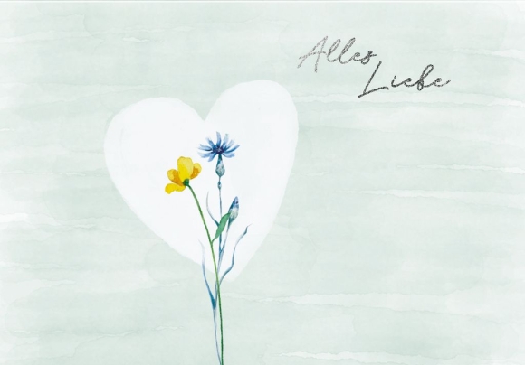 Doppelkarte: Alles Liebe - Blumen in Herz