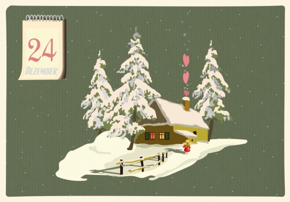 Doppelkarte: 24. Dezember Haus im Wald