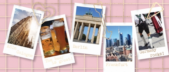 Postkarte: The beer is great.! Germany rocks! Köln - Berlin - Frankfurt.