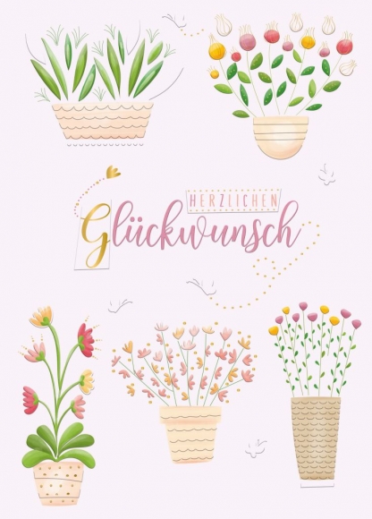 Maxi-Doppelkarte: Herzlichen Glückwunsch Blumen im Blumentopf