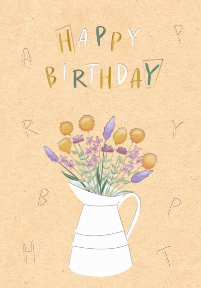 Doppelkarte: Happy Birthday - Trockenblumen