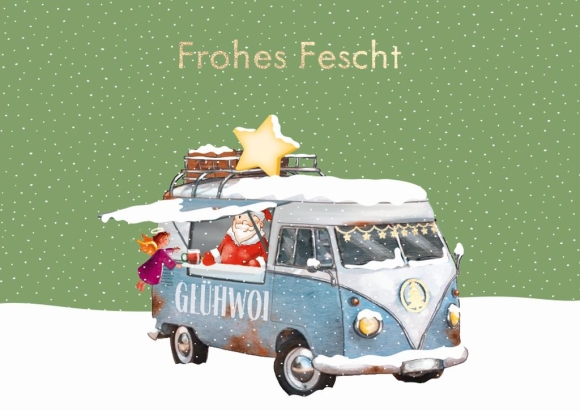 Postkarte: Frohes Fescht - Bully mit Glühwoi
