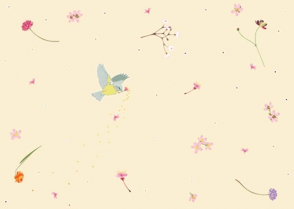 Postkarte: Vogel mit Blüten