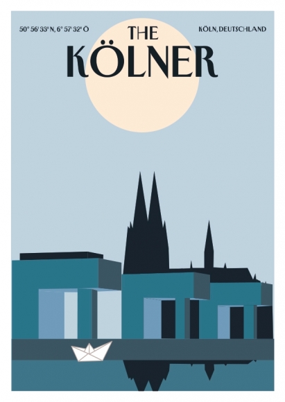 Postkarte: The Kölner - Dom mit Pappboot