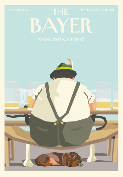 Postkarte: The Bayer - Bayer am Biertisch