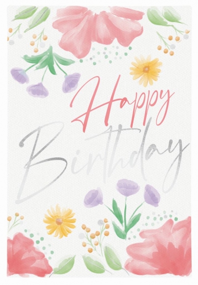 Doppelkarte: Happy Birthday - Blumen