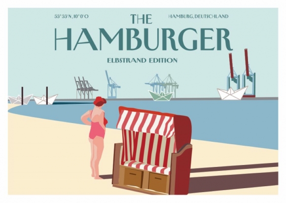 Postkarte: The Hamburger - Strandkorb Elbstrand