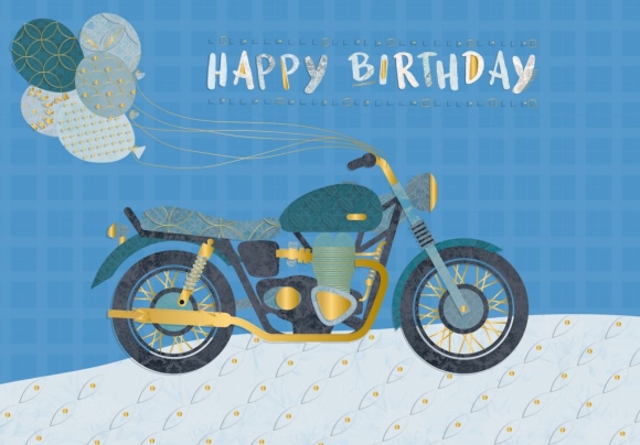 Doppelkarte: Happy Birthday - Motorrad