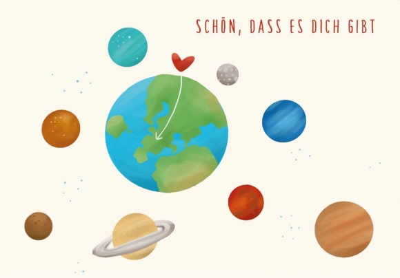 Postkarte: Schön, dass es dich gibt Planeten