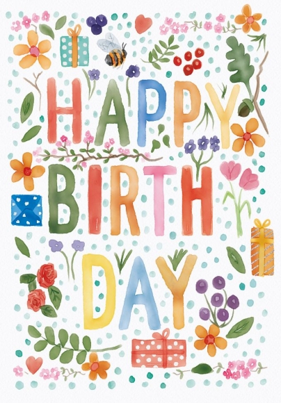 Doppelkarte: Happy Birthday - Blumen und Geschenke