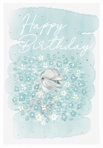 Doppelkarte: Happy Birthday - Delphin
