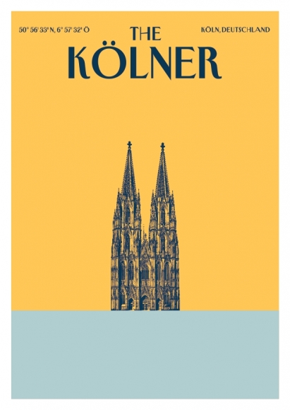 Postkarte: The Kölner - Dom gelb/blau