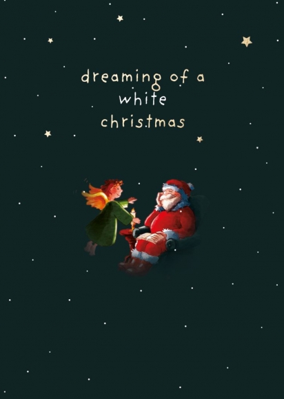 Postkarte: dreaming of a white christmas Engel und Weihnachtsmann