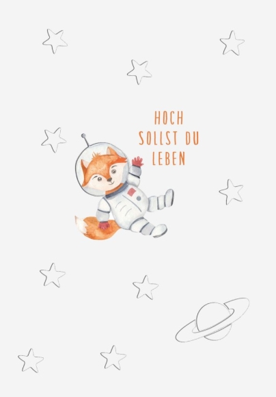 Doppelkarte: Hoch sollst du leben - Fuchs im Weltraum
