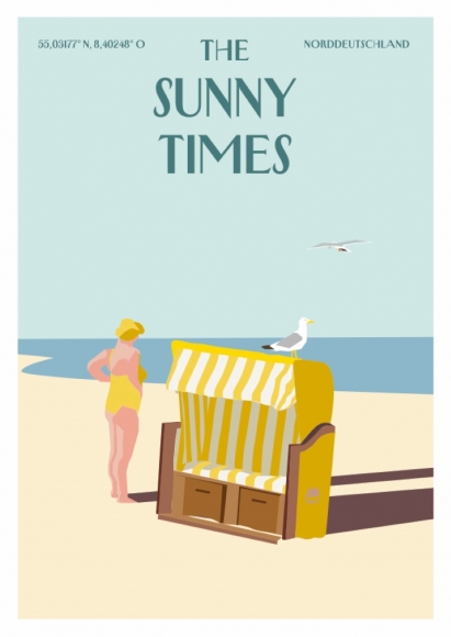Postkarte: The Sunny Times - Strandkorb am Meer