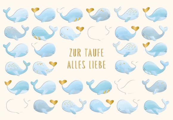 Doppelkarte: Zur Taufe alles Liebe Blaue Wale