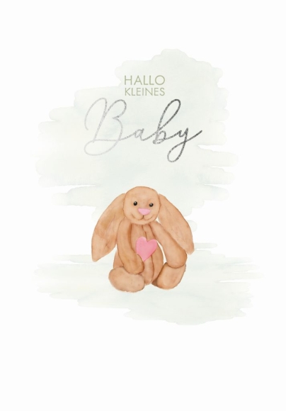 Doppelkarte: Hallo Kleines Baby - Hase mit Herz