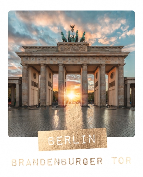Postkarte: Berlin Brandenburger Tor mit Sonnenuntergang