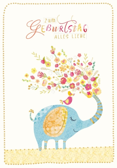Doppelkarte: Zum Geburtstag Alles Liebe - Elefant