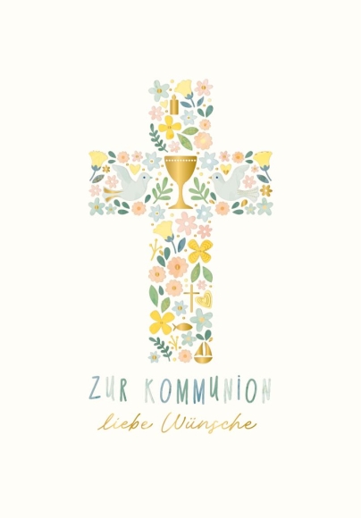 Doppelkarte: Zur Kommunion liebe Wünsche - Kreuz