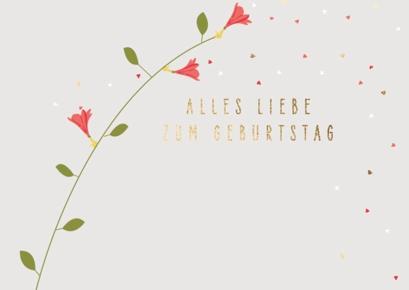 Postkarte: Alles Liebe zum Geburtstag - Blumenranke Herzchen