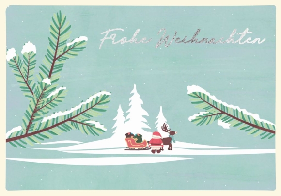 Doppelkarte: Frohe Weihnachten - Schneebedeckte Zweige