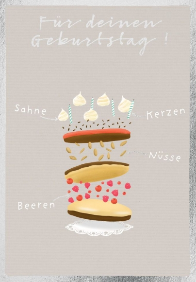 Doppelkarte: Für deinen Geburtstag! Sahne, Kerzen, Nüsse