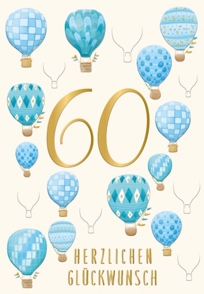 Doppelkarte: 60 Herzlichen Glückwunsch Heißluftballons