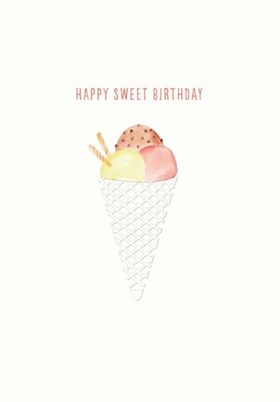 Doppelkarte: Happy Sweet Birthday - Eis in der Waffel