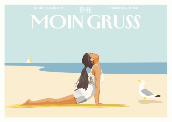 Postkarte: The Moin Gruss - Yoga am Strand