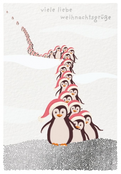 Doppelkarte: Viele liebe Weihnachtsgrüße Pinguine