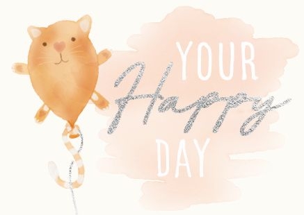 Mini-Doppelkarte: Your happy day - Katze als Luftballon