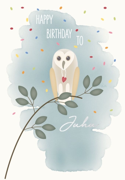 Doppelkarte: Happy Birthday to Juhu - Eule