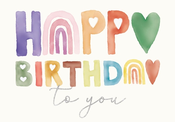 Doppelkarte: Happy Birthday To You - Aquarell Buchstaben