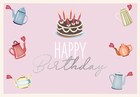 Doppelkarte: Happy Birthday - Torte Kannen mit Herz
