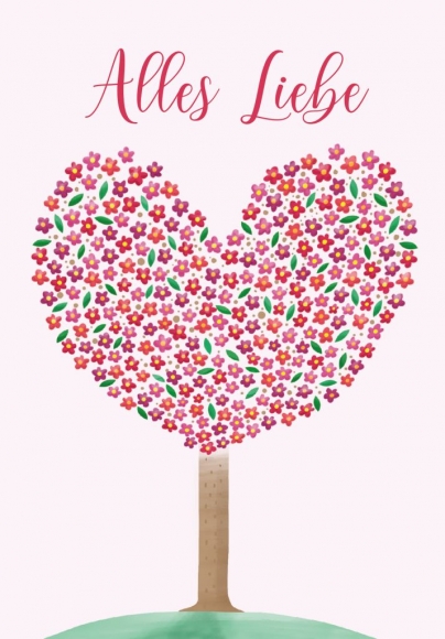Postkarte: Alles Liebe Herzbaum