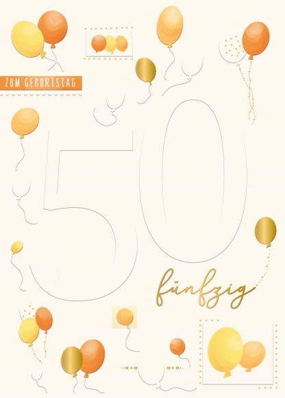 Maxi-Doppelkarte: Zum Geburtstag 50 Luftballons