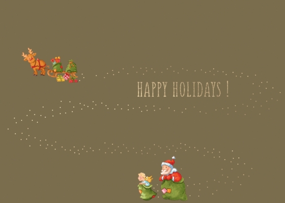 Postkarte: Happy Holidays - Sackhüpfen
