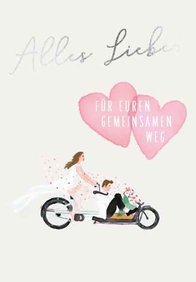 Doppelkarte: Alles Liebe für Euren gemeinsamen Weg - Brautpaar auf Lastenrad